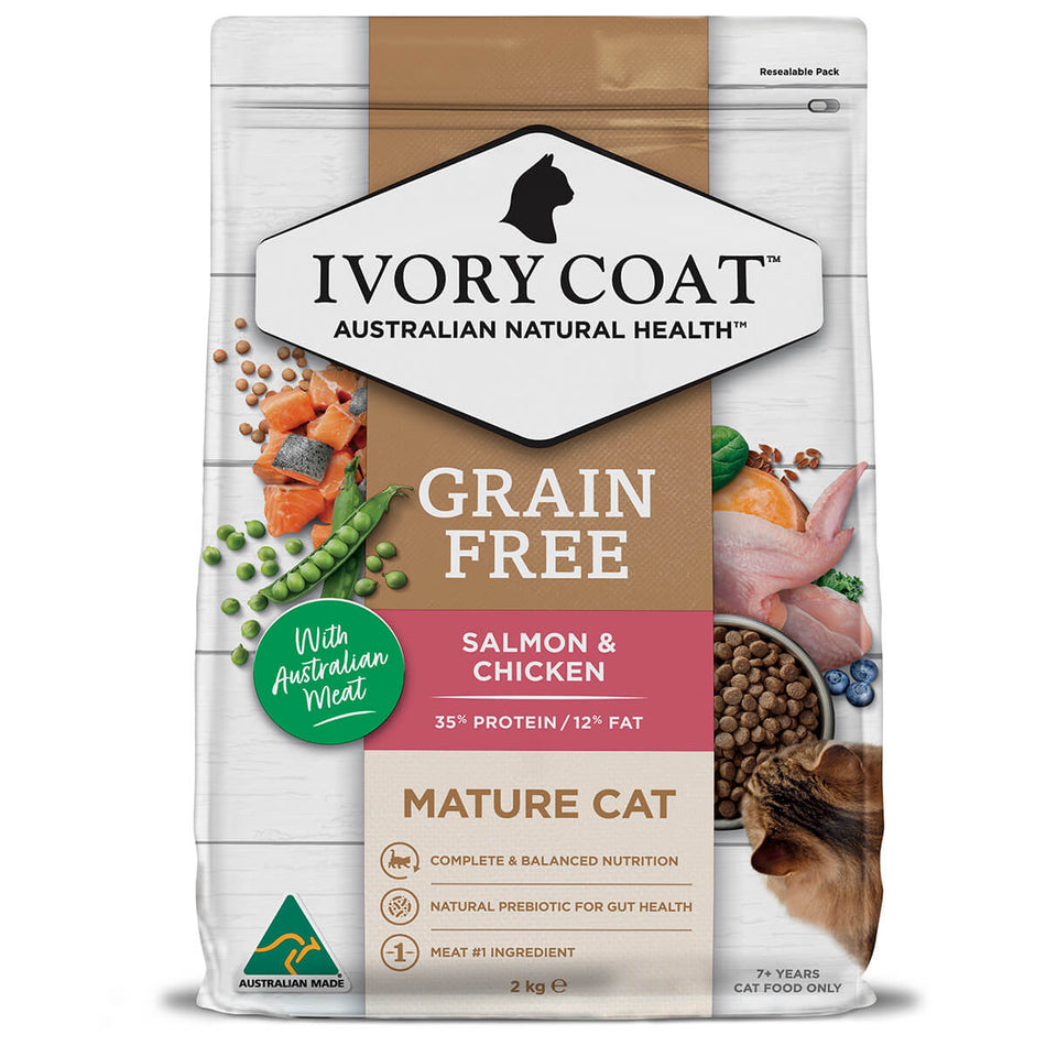 Ivory Coat Mature Cat Grain Free Salmon and Chicken 2kg | Pet Food Leaders
