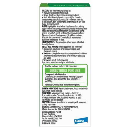 CREDELIO PLUS FOR LARGE DOGS 11 - 22 KG GREEN Instructions | Pet Food Leaders