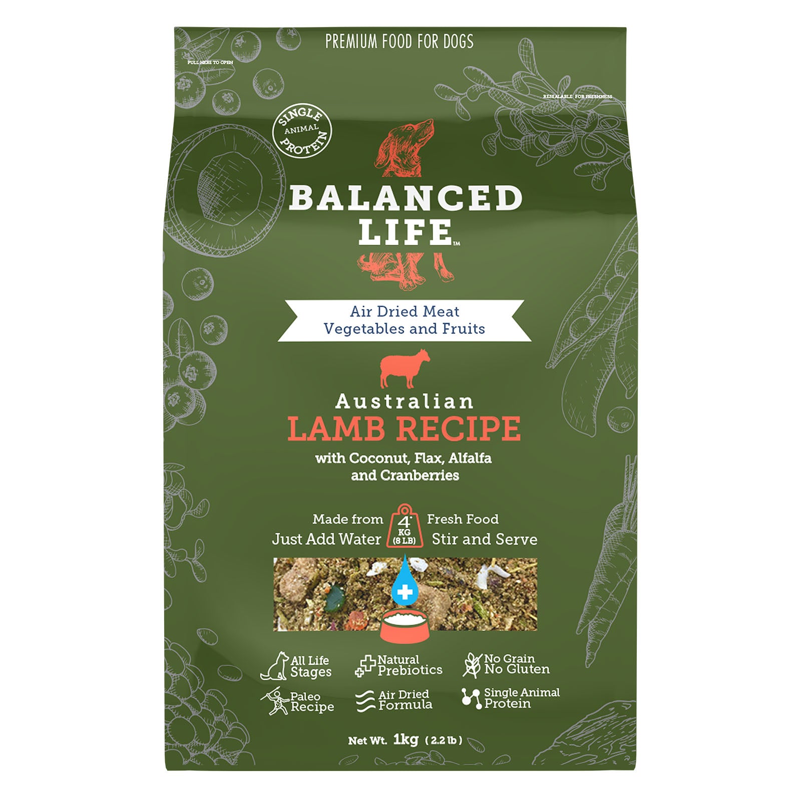 Balanced Life Grain Free Lamb Recipe All Life Stages Rehydratable Dog Food 1kg | Pet Food Leaders