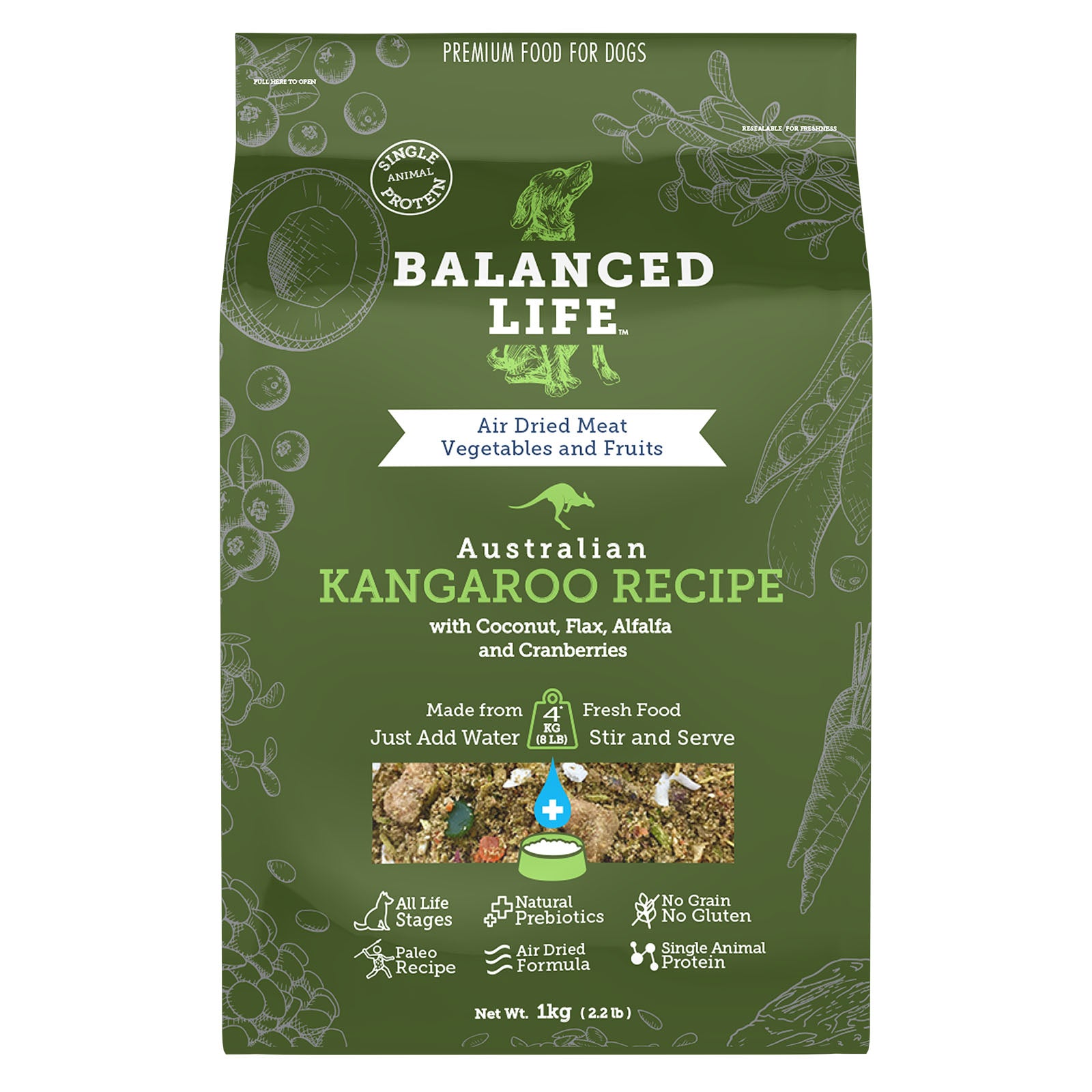 Balanced Life Grain Free Kangaroo Recipe All Life Stages Rehydratable Dog Food 1kg | Pet Food Leaders