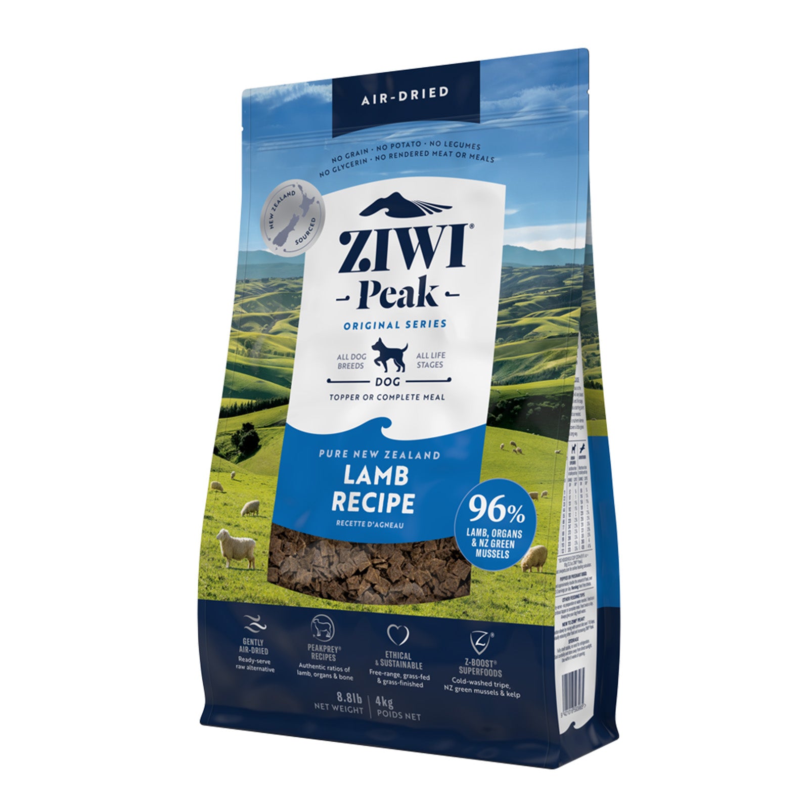 Ziwi Peak Air Dried Lamb Dog Food 4kg side | Pet Food Leaders