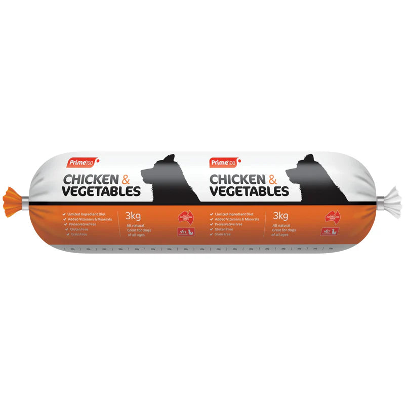 Prime100 Chicken and Vegetable Cooked Roll 3kg | Pet Food Leaders
