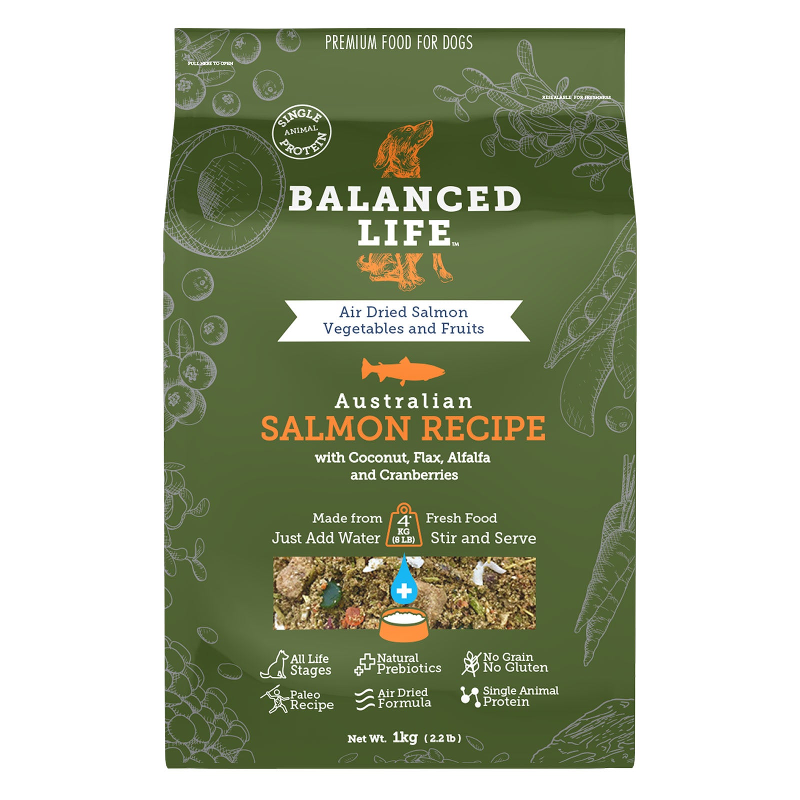 Balanced Life Grain Free Salmon Recipe All Life Stages Rehydratable Dog Food 1kg | Pet Food Leaders