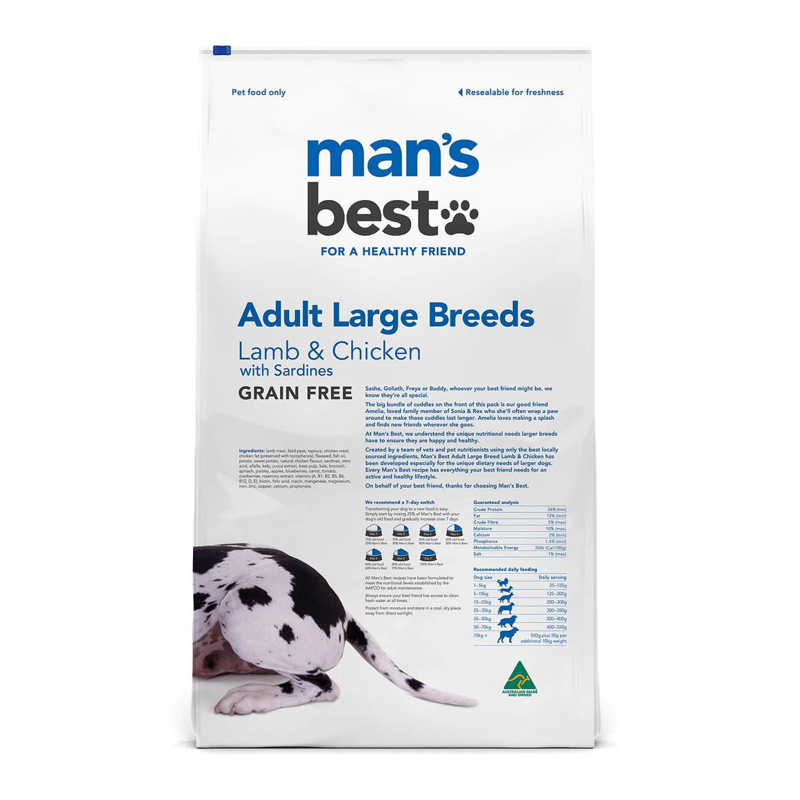 Man's Best Adult Large Breed Lamb & Chicken with Sardine 12kg Back | Pet Food Leaders