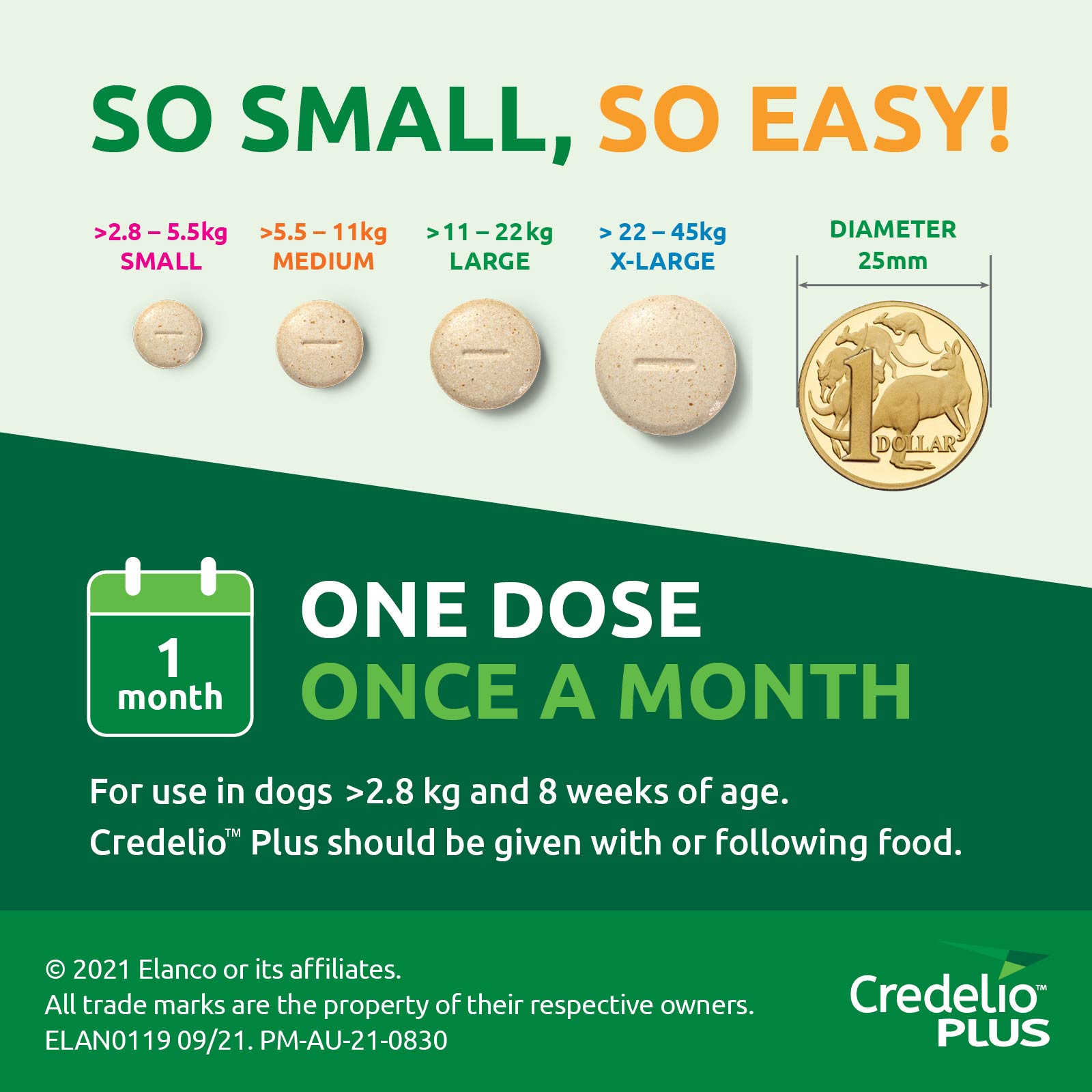 CREDELIO PLUS FOR LARGE DOGS 11 - 22 KG GREEN Size | Pet Food Leaders