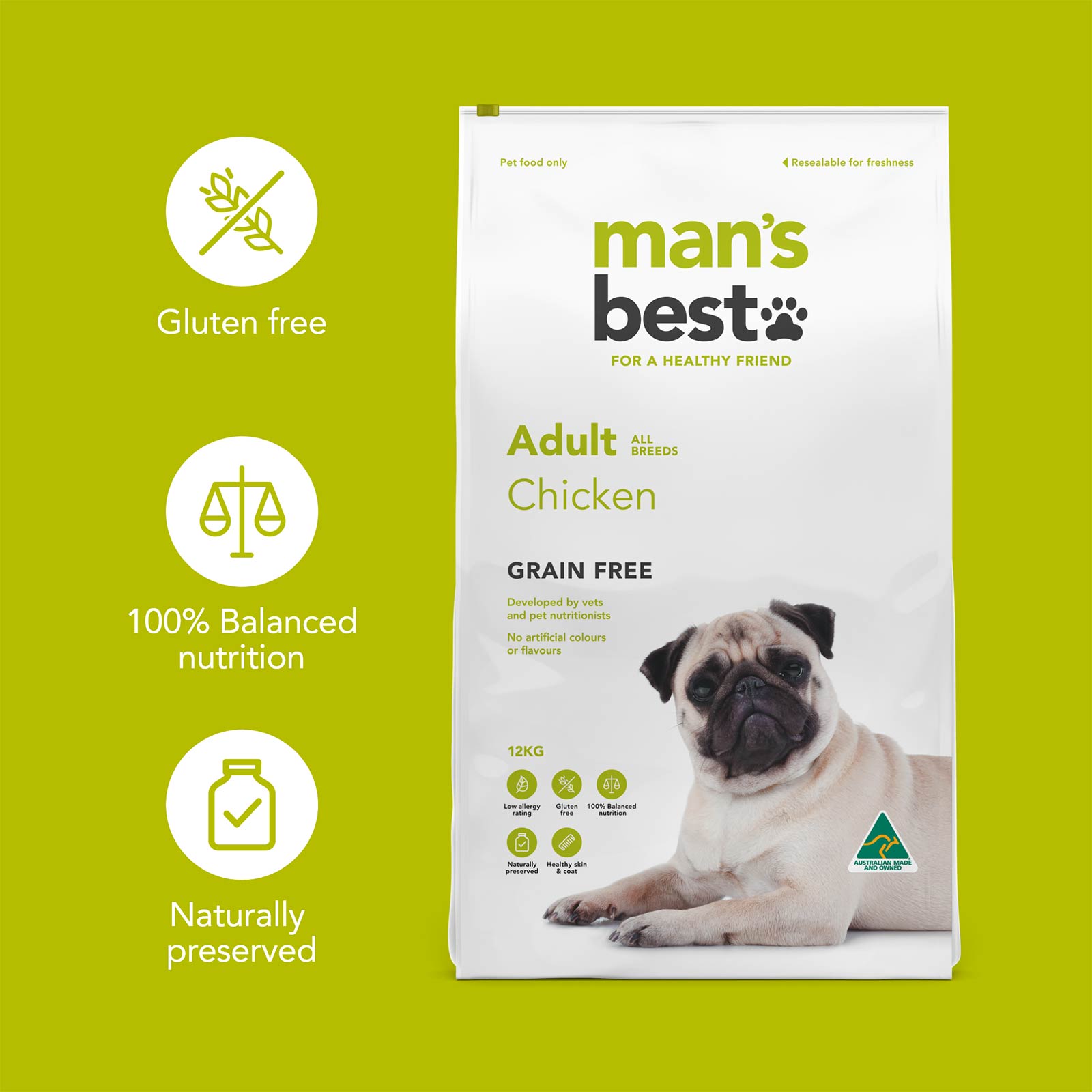 Man's Best Adult All Breed Chicken Grain Free Ingredients | Pet Food Leaders