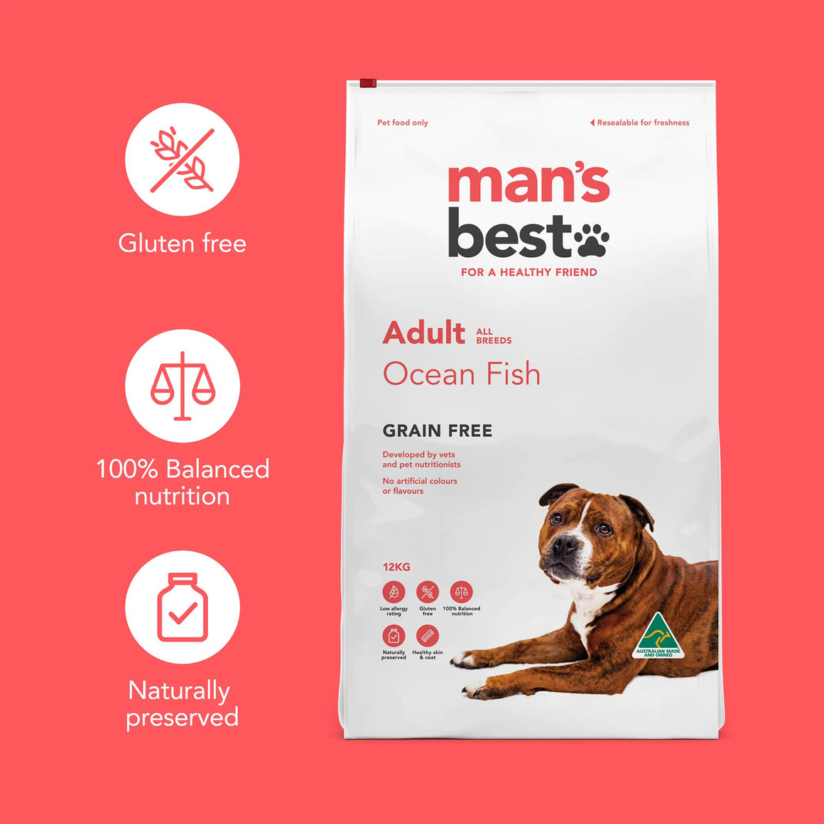 Man's Best Adult All Breed Ocean Fish with Sardine Grain Free Ingredients | Pet Food Leaders